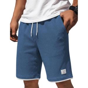 image:imageCOOFANDY Mens Casual Shorts Cotton Drawstring 9 inch Waffle Shorts Stretch Elastic Waist Summer Beach Lounge Sweat ShortsNavy Blue