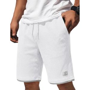 image:imageCOOFANDY Mens Casual Shorts Cotton Drawstring 9 inch Waffle Shorts Stretch Elastic Waist Summer Beach Lounge Sweat ShortsWhite