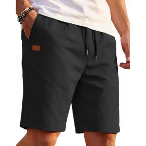 image:imageCOOFANDY Mens Casual Shorts Cotton Drawstring Elastic Waist Lightweight Summer Beach Shorts with PocketsAblack