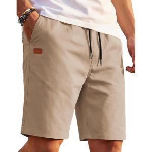 image:imageCOOFANDY Mens Casual Shorts Cotton Drawstring Elastic Waist Lightweight Summer Beach Shorts with PocketsBeige