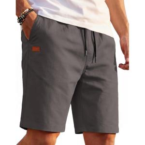 image:imageCOOFANDY Mens Casual Shorts Cotton Drawstring Elastic Waist Lightweight Summer Beach Shorts with PocketsDark Grey