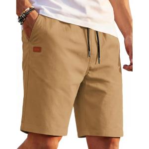 image:imageCOOFANDY Mens Casual Shorts Cotton Drawstring Elastic Waist Lightweight Summer Beach Shorts with PocketsDark Khaki