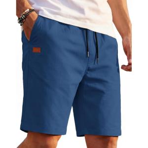 image:imageCOOFANDY Mens Casual Shorts Cotton Drawstring Elastic Waist Lightweight Summer Beach Shorts with PocketsDenim Blue