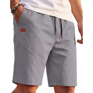 image:imageCOOFANDY Mens Casual Shorts Cotton Drawstring Elastic Waist Lightweight Summer Beach Shorts with PocketsLight Grey