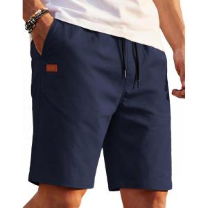 image:imageCOOFANDY Mens Casual Shorts Cotton Drawstring Elastic Waist Lightweight Summer Beach Shorts with PocketsNavy Blue