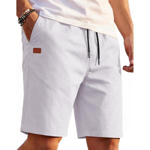 image:imageCOOFANDY Mens Casual Shorts Cotton Drawstring Elastic Waist Lightweight Summer Beach Shorts with PocketsWhite
