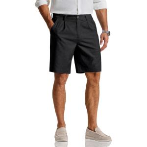 image:imageCOOFANDY Mens Casual Shorts Pleated Front 9 Linen Textured Dress ShortsBlack