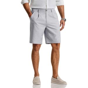 image:imageCOOFANDY Mens Casual Shorts Pleated Front 9 Linen Textured Dress ShortsLight Grey