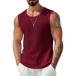 image:imageCOOFANDY Mens Casual Tank Tops 2 Pack Waffle Knit Sleeveless Shirt Breathable Tank Shirts Summer Muscle TeeWine Red