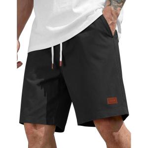 image:imageCOOFANDY Mens Cotton Chino Shorts 9 Inch Casual Shorts Elastic Waist Drawstring Summer Beach Shorts with PocketsBlack