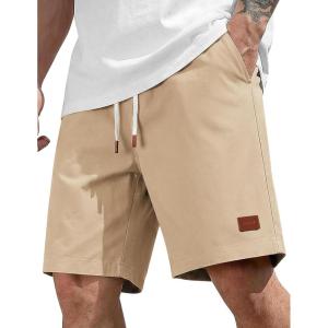 image:imageCOOFANDY Mens Cotton Chino Shorts 9 Inch Casual Shorts Elastic Waist Drawstring Summer Beach Shorts with PocketsKhaki
