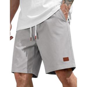 image:imageCOOFANDY Mens Cotton Chino Shorts 9 Inch Casual Shorts Elastic Waist Drawstring Summer Beach Shorts with PocketsLight Gray
