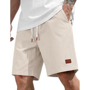 image:imageCOOFANDY Mens Cotton Chino Shorts 9 Inch Casual Shorts Elastic Waist Drawstring Summer Beach Shorts with PocketsLight Khaki