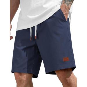 image:imageCOOFANDY Mens Cotton Chino Shorts 9 Inch Casual Shorts Elastic Waist Drawstring Summer Beach Shorts with PocketsNavy Blue