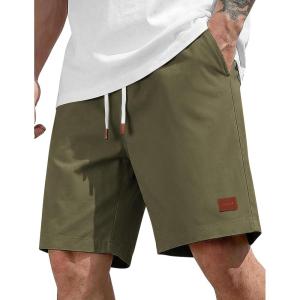 image:imageCOOFANDY Mens Cotton Chino Shorts 9 Inch Casual Shorts Elastic Waist Drawstring Summer Beach Shorts with PocketsOlive Green