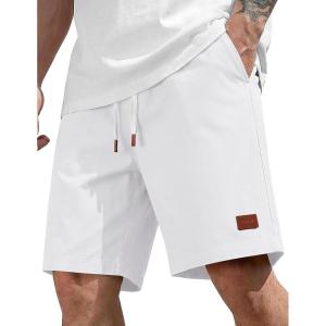 image:imageCOOFANDY Mens Cotton Chino Shorts 9 Inch Casual Shorts Elastic Waist Drawstring Summer Beach Shorts with PocketsWhite