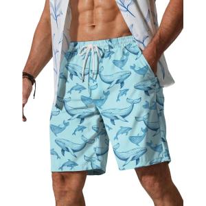 image:imageCOOFANDY Mens Hawaiian Beach Shorts Elastic Waist Drawstring Lightweight Summer Casual Shorts with PocketOcean Whale