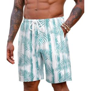 image:imageCOOFANDY Mens Hawaiian Beach Shorts Elastic Waist Drawstring Lightweight Summer Casual Shorts with PocketWhitegreen Striped