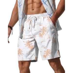 image:imageCOOFANDY Mens Hawaiian Beach Shorts Elastic Waist Drawstring Lightweight Summer Casual Shorts with PocketWhiteisland