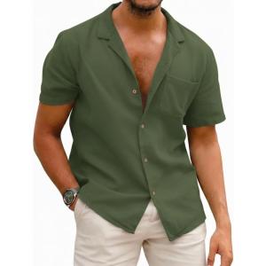 image:imageCOOFANDY Mens Hawaiian Shirt Short Sleeve Buttoon Down Shirts Casual Tropical Floral Summer Linen ShirtsArmy Green