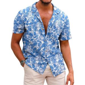 image:imageCOOFANDY Mens Hawaiian Shirt Short Sleeve Buttoon Down Shirts Casual Tropical Floral Summer Linen ShirtsB Blue Floral