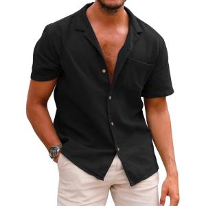 image:imageCOOFANDY Mens Hawaiian Shirt Short Sleeve Buttoon Down Shirts Casual Tropical Floral Summer Linen ShirtsBlack