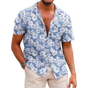 image:imageCOOFANDY Mens Hawaiian Shirt Short Sleeve Buttoon Down Shirts Casual Tropical Floral Summer Linen ShirtsBlue Floral