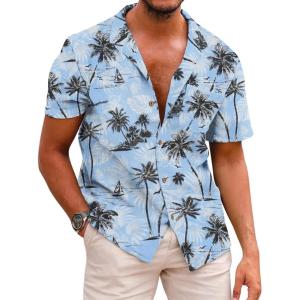 image:imageCOOFANDY Mens Hawaiian Shirt Short Sleeve Buttoon Down Shirts Casual Tropical Floral Summer Linen ShirtsBluecoconut Tree