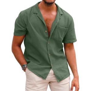 image:imageCOOFANDY Mens Hawaiian Shirt Short Sleeve Buttoon Down Shirts Casual Tropical Floral Summer Linen ShirtsDark Army Green