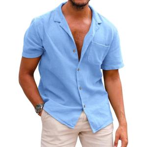 image:imageCOOFANDY Mens Hawaiian Shirt Short Sleeve Buttoon Down Shirts Casual Tropical Floral Summer Linen ShirtsDark Blue