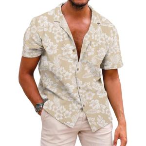 image:imageCOOFANDY Mens Hawaiian Shirt Short Sleeve Buttoon Down Shirts Casual Tropical Floral Summer Linen ShirtsKhaki Floral