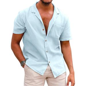image:imageCOOFANDY Mens Hawaiian Shirt Short Sleeve Buttoon Down Shirts Casual Tropical Floral Summer Linen ShirtsLight Blue