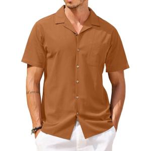 image:imageCOOFANDY Mens Hawaiian Shirt Short Sleeve Buttoon Down Shirts Casual Tropical Floral Summer Linen ShirtsLight Brown