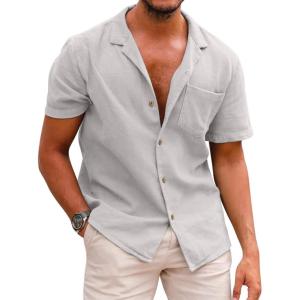 image:imageCOOFANDY Mens Hawaiian Shirt Short Sleeve Buttoon Down Shirts Casual Tropical Floral Summer Linen ShirtsLight Gray