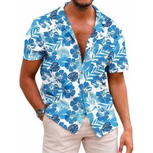 image:imageCOOFANDY Mens Hawaiian Shirt Short Sleeve Buttoon Down Shirts Casual Tropical Floral Summer Linen ShirtsOcean Blue Tropic