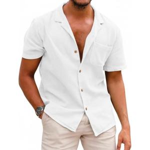 image:imageCOOFANDY Mens Hawaiian Shirt Short Sleeve Buttoon Down Shirts Casual Tropical Floral Summer Linen ShirtsWhite
