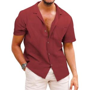 image:imageCOOFANDY Mens Hawaiian Shirt Short Sleeve Buttoon Down Shirts Casual Tropical Floral Summer Linen ShirtsWine Red