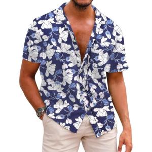 image:imageCOOFANDY Mens Hawaiian Shirts Short Sleeve Casual Button Down Tropical Beach ShirtB  Navy Blue  White Floral