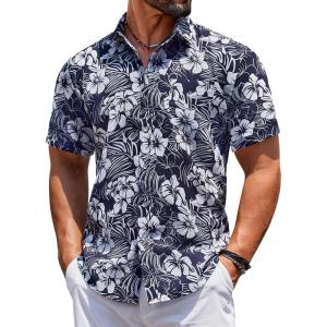 image:imageCOOFANDY Mens Hawaiian Shirts Short Sleeve Casual Button Down Tropical Beach ShirtBlack  White Floral