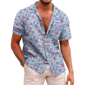 image:imageCOOFANDY Mens Hawaiian Shirts Short Sleeve Casual Button Down Tropical Beach ShirtGreen  Orange Paisley