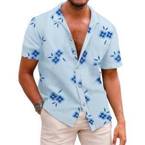 image:imageCOOFANDY Mens Hawaiian Shirts Short Sleeve Casual Button Down Tropical Beach ShirtLight Blue  Blue Floral