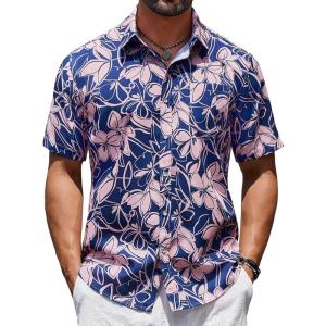 image:imageCOOFANDY Mens Hawaiian Shirts Short Sleeve Casual Button Down Tropical Beach ShirtNavy Blue  Pink Floral