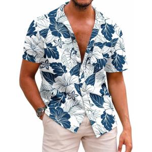 image:imageCOOFANDY Mens Hawaiian Shirts Short Sleeve Casual Button Down Tropical Beach ShirtNavy Blue