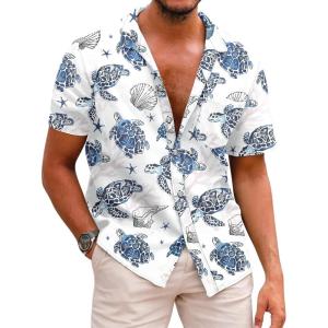 image:imageCOOFANDY Mens Hawaiian Shirts Short Sleeve Casual Button Down Tropical Beach ShirtWhite  Sea Turtles