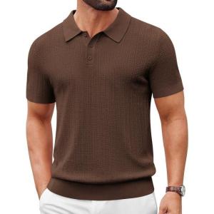 image:imageCOOFANDY Mens Knit Polo Shirts Short Sleeve Slim Fit Textured Golf Polo Shirt Casual Summer Vacation TShirtsBrown