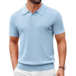image:imageCOOFANDY Mens Knit Polo Shirts Short Sleeve Slim Fit Textured Golf Polo Shirt Casual Summer Vacation TShirtsLight Blue