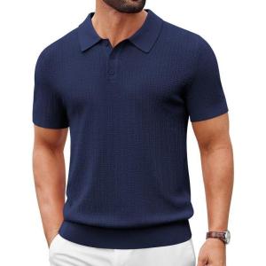 image:imageCOOFANDY Mens Knit Polo Shirts Short Sleeve Slim Fit Textured Golf Polo Shirt Casual Summer Vacation TShirtsNavy Blue
