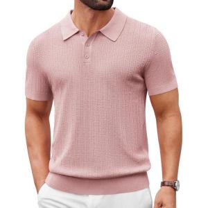 image:imageCOOFANDY Mens Knit Polo Shirts Short Sleeve Slim Fit Textured Golf Polo Shirt Casual Summer Vacation TShirtsPink