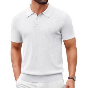 image:imageCOOFANDY Mens Knit Polo Shirts Short Sleeve Slim Fit Textured Golf Polo Shirt Casual Summer Vacation TShirtsWhite
