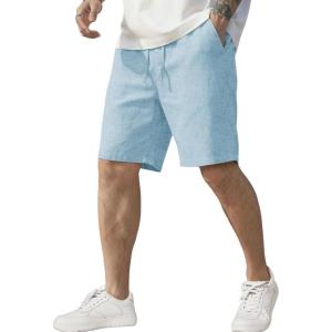 image:imageCOOFANDY Mens Linen Shorts Casual Elastic Waist Drawstring Short Summer Beach Vacation ShortsAlight Blue
